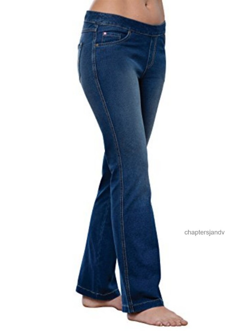 Stretch Bootcut Pull-On Jeans with Drawstring Waist Mid Rise
